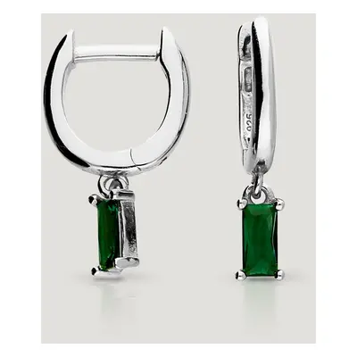 John Greed CANDY Cane Silver Emerald Green Stone Drop Huggie Hoop Earrings For Women