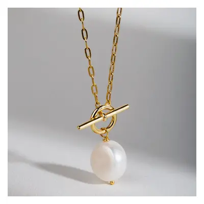 John Greed CANDY Spun Gold Plated Silver Freshwater Pearl T-Bar Necklace For Women