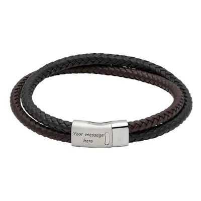 Unique Black & Brown Double Leather Bracelet with Steel Magnetic Clasp