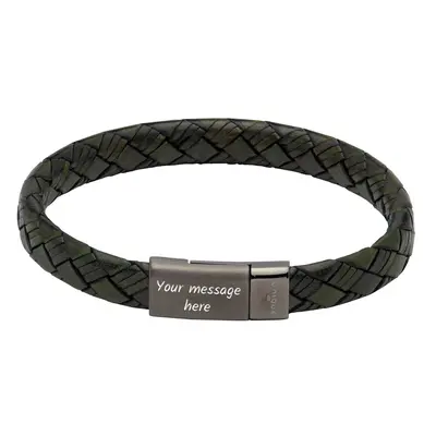 Unique Dark Green Leather Bracelet with Gunmetal Steel Magnetic Clasp