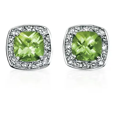 Fine Jewellery by John Greed 9ct White Gold Peridot & Diamond Stud Earrings For Women