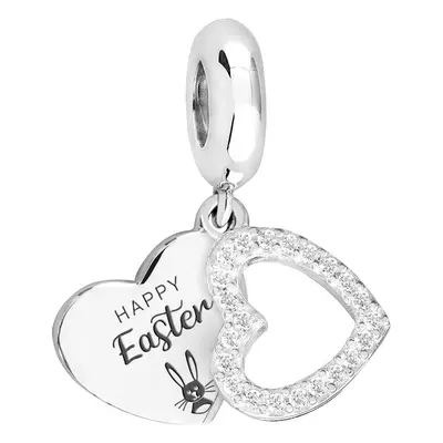 John Greed Signature Silver Happy Easter Bunny CZ Heart Pendant Charm For Women