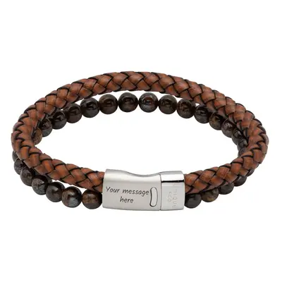 Unique Antique Dark Brown Leather Bracelet with Tiger Eye & Magnetic Clasp