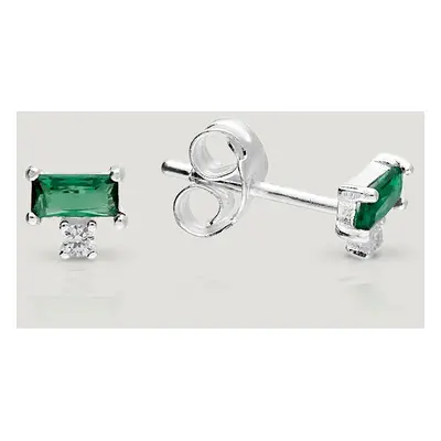 John Greed CANDY Cane Silver CZ & Emerald Green Stone Stud Earrings For Women