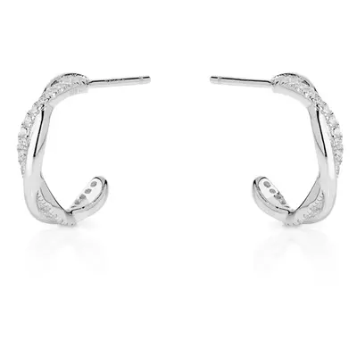 John Greed Signature Silver CZ & Plain Twist Hoop Earrings For Women