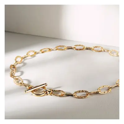 John Greed CANDY Cane Gold Plated Silver Hollow Textured Link T-Bar Necklace For Women