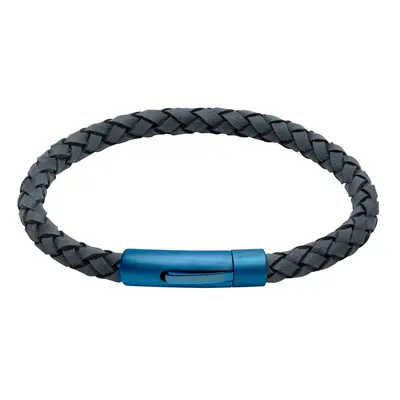 Unique Antique Blue Leather Bracelet with Matte Blue Steel Clasp