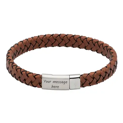 Unique Dark Brown Woven Leather Bracelet with Steel Magnetic Clasp