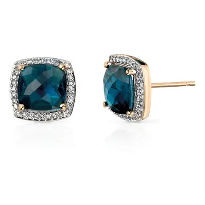 Fine Jewellery by John Greed 9ct Gold Blue Topaz Earrings with Diamond Surround For Women