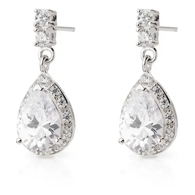 John Greed Signature Silver CZ Teardrop Halo Earrings For Women