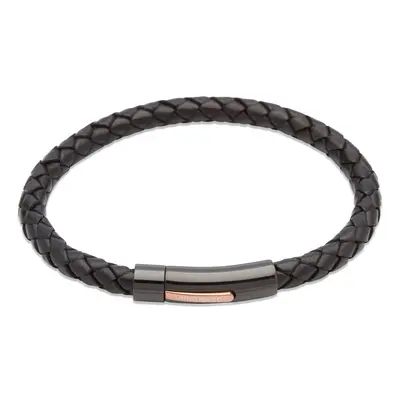 Unique Black Leather Bracelet with Black & Rose Clasp