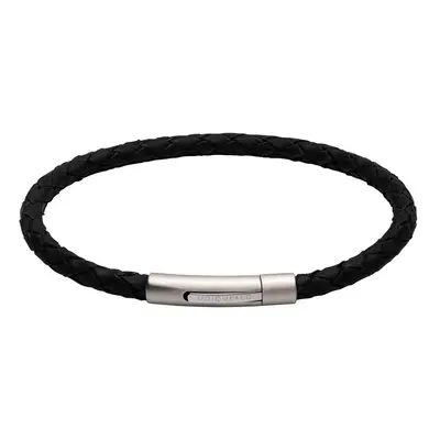 Unique Slim Black Leather Bracelet with Matte & Polished Steel Clasp