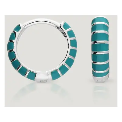 John Greed CANDY Cane Silver Turquoise Enamel Stripe Huggie Hoop Earrings For Women