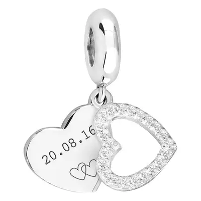 John Greed Signature Silver Date with Hearts CZ Pendant Charm For Women