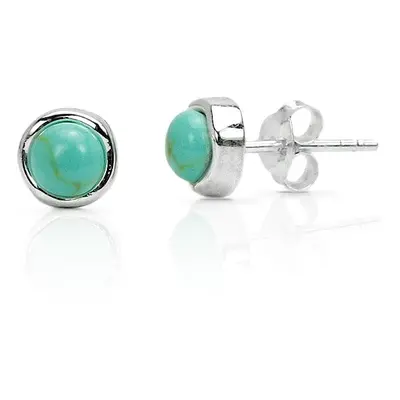 John Greed Signature Silver Turquoise Circle Stud Earrings For Women