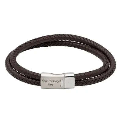 Unique Dark Brown Double Leather Bracelet with Steel Magnetic Clasp