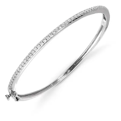 John Greed Signature Silver CZ Narrow Hinged Bangle For Women