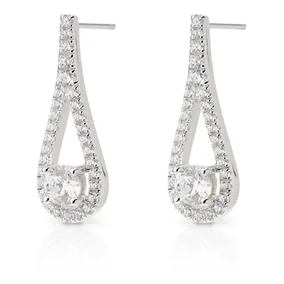 John Greed Signature Silver CZ Stretched Teardrop Halo Earrings For Women