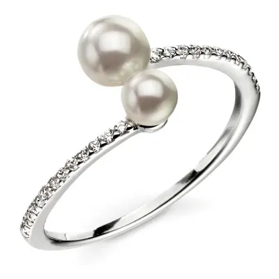 John Greed Signature Silver Double Pearl Ring with CZ For Women