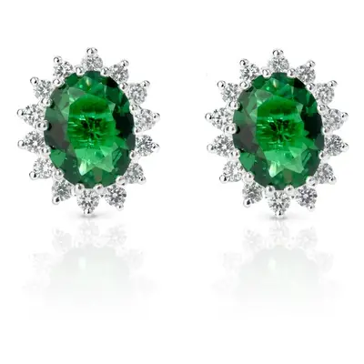 John Greed Signature Silver Oval Emerald CZ Cluster Stud Earrings For Women