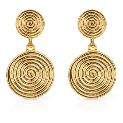 John Greed Signature Gold Plated Double Spiral Disc Drop Earrings For Women