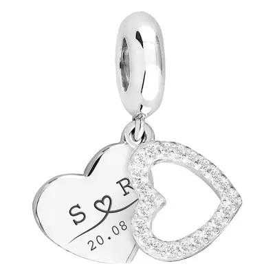 John Greed Signature Silver Line Drawn Initials & Date CZ Heart Pendant Charm For Women