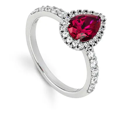 Diamonfire Silver Ruby Zirconia Teardrop Pave Halo Ring For Women