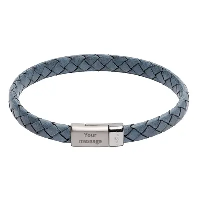 Unique Antique Blue Leather Bracelet with Matte & Polished Steel Clasp