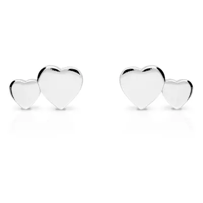 John Greed Signature Silver Double Flat Hearts Stud Earrings For Women