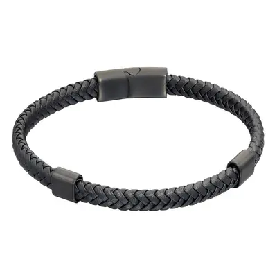 Fred Bennett Black Recycled Woven Leather Bracelet with IP Plating