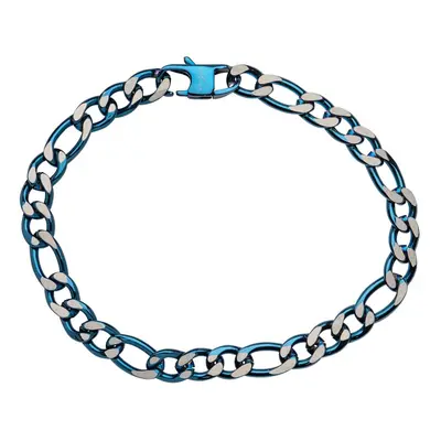 Unique Stainless Steel 7mm Figaro Bracelet with Polished Blue Plating