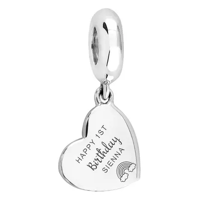 John Greed Signature Silver Happy 1st Birthday Name Heart Pendant Charm For Women