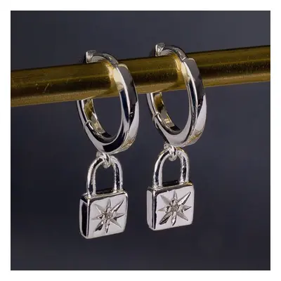 John Greed CANDY Love Silver Starburst Padlock Huggie Hoop Earrings For Women