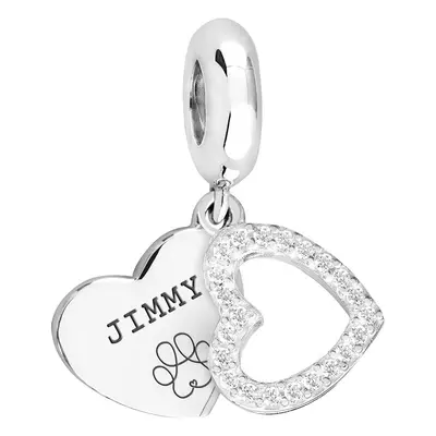 John Greed Signature Silver Paw Print Name CZ Heart Pendant Charm For Women