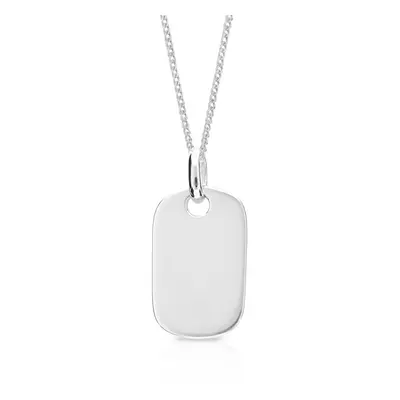 John Greed Signature Silver Rounded Rectangle Tag Necklace For Women