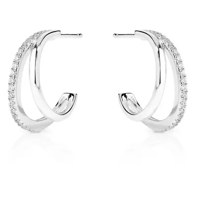 John Greed CANDY Cane Silver CZ Double Hoop Earrings For Women