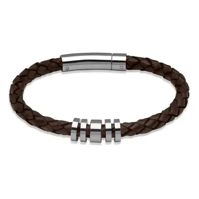 Unique & Co Dark Brown Leather Bracelet with Steel Elements