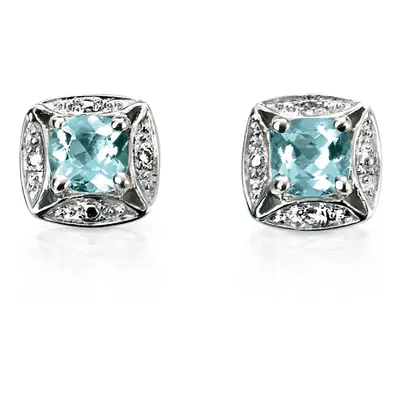 Fine Jewellery by John Greed 9ct White Gold Aquamarine & Diamond Stud Earrings For Women