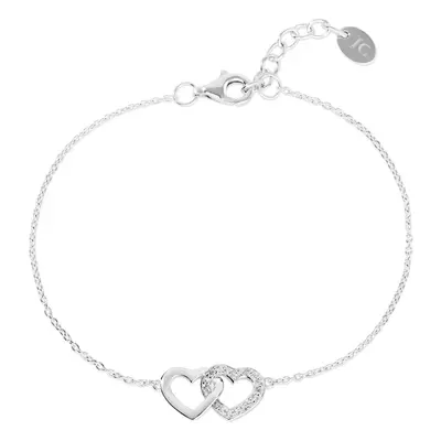 John Greed Signature Silver Double Hearts CZ Bracelet For Women