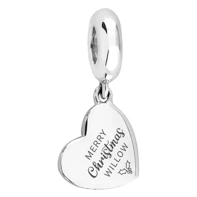 John Greed Signature Silver Personalised Merry Christmas Heart Pendant Charm For Women