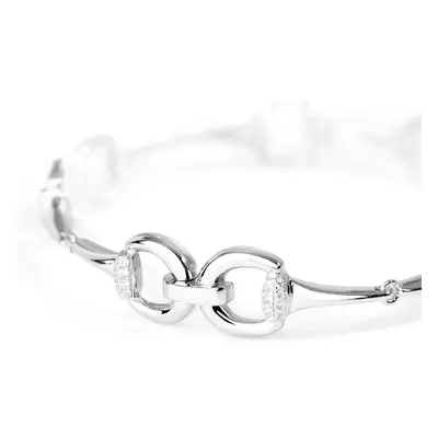 John Greed Signature Silver CZ Snaffle Bracelet For Women