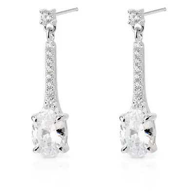 John Greed Signature Silver Oval CZ Bar Drop Earrings For Women