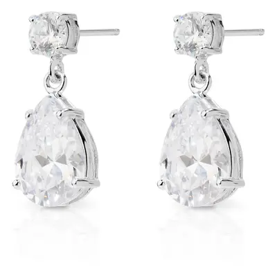 John Greed Signature Silver Round & Pear CZ Drop Earrings For Women