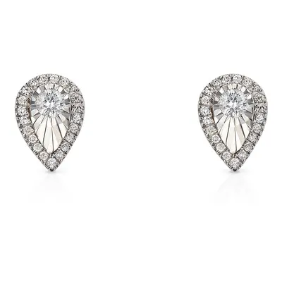 Fine Jewellery by John Greed 9ct White Gold Diamond Faceted Teardrop Stud Earrings For Women