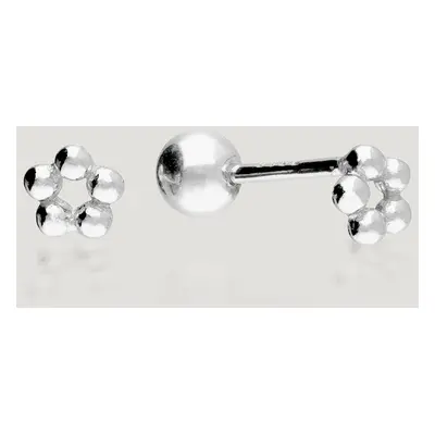 John Greed CANDY Spun Silver Tiny Beaded Flower Threaded Labret Earrings For Women