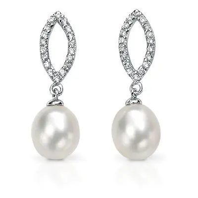 John Greed Signature Freshwater Pearl Silver Marquise Earrings For Women