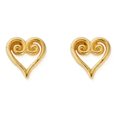 ChloBo Gold Plated Scroll Heart Stud Earrings For Women