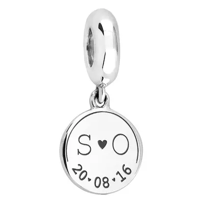 John Greed Signature Silver Initials & Date Disc Pendant Charm For Women