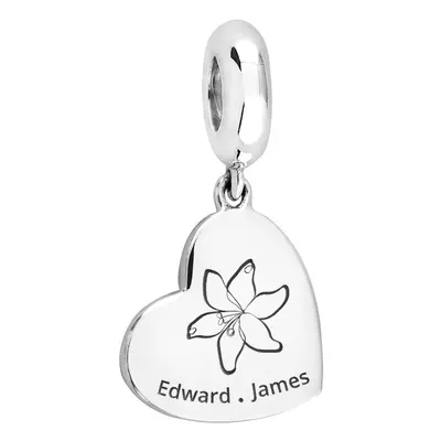 John Greed Signature Silver Lily & Name Medium Heart Pendant Charm For Women