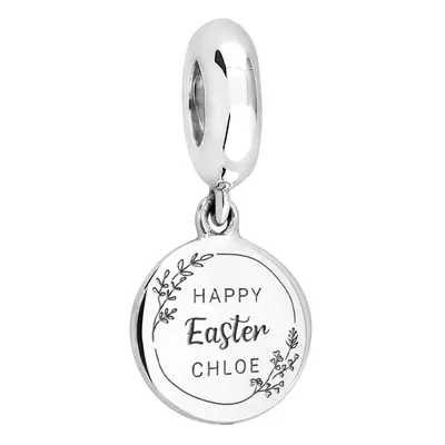 John Greed Signature Silver Personalised Happy Easter Disc Pendant Charm For Women